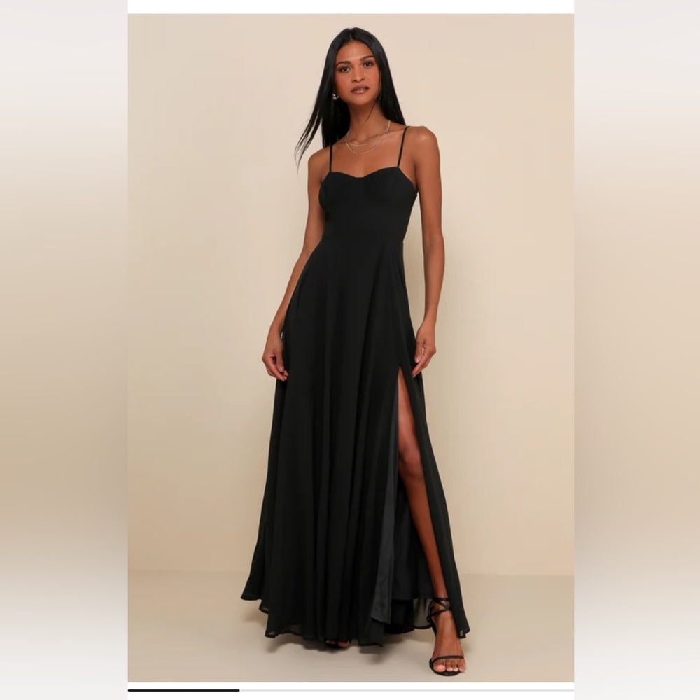 Lulus Cause for Commotion Black Pleated Bustier Maxi Dress